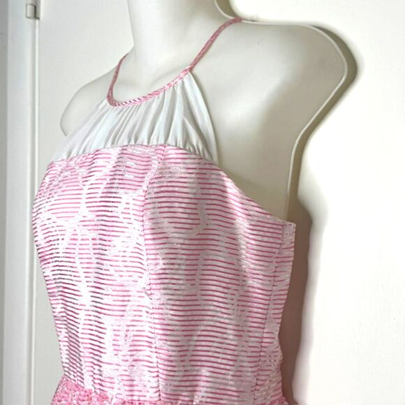 LILLY PULITZER KAILEY PINK & WHITE FLORAL CHIFFON HALTER DRESS SIZE 2 ROSY POSIE - Picture 5 of 14